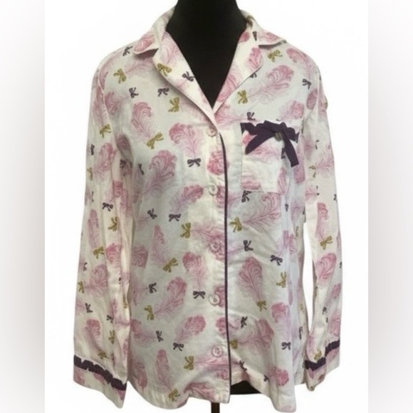 Victoria’s Secret Vintage Feather & Bow Cotton Pajama Set XS Pink Purple - Picture 11 of 11